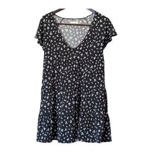 Aeropostale Floral V-Neck Black & White Stretch Baby Doll Dress L